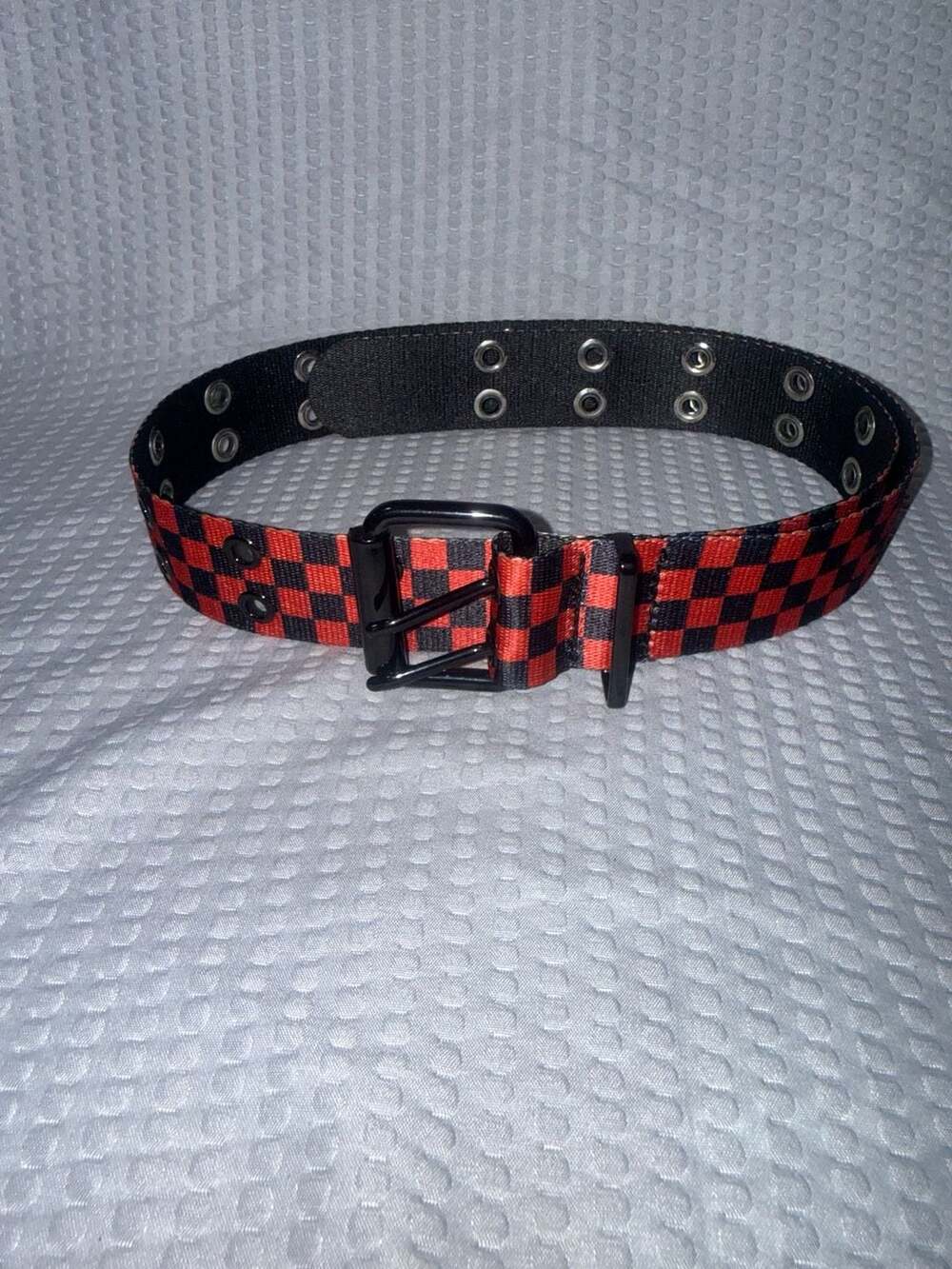 Hot Topic Red and Black Checkerboard Grommet Belt 41 inches